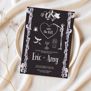 Halloween Wedding Invitation Printable Editable October Wedding Template Skeleton Wedding Invite Spooky Wedding Invitation Download