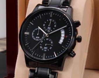 Men’s Watch Black with Personalized Gift Card Watch Gift for Him Anniversary Birthday Groomsmen Gift Sleek Minimalist Wristwatch