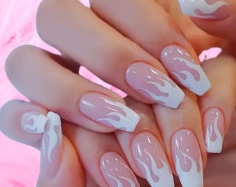 Glossy Pink Flame Press On Nails Reusable False Nail Set