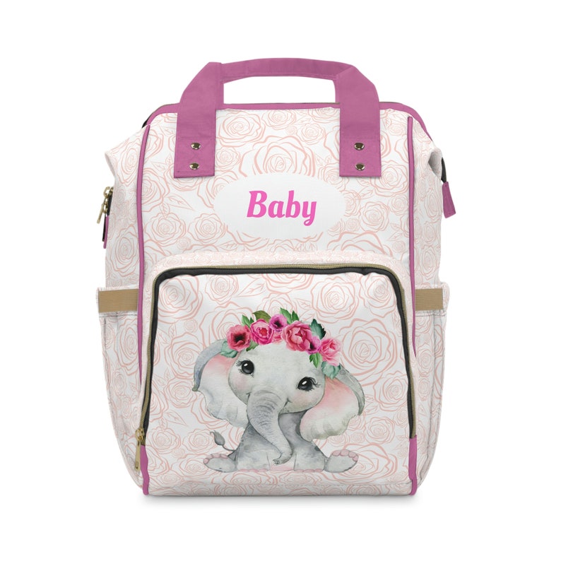 Personalized Pink Baby Elephant Diaper Bag Custom Name Baby Etsy