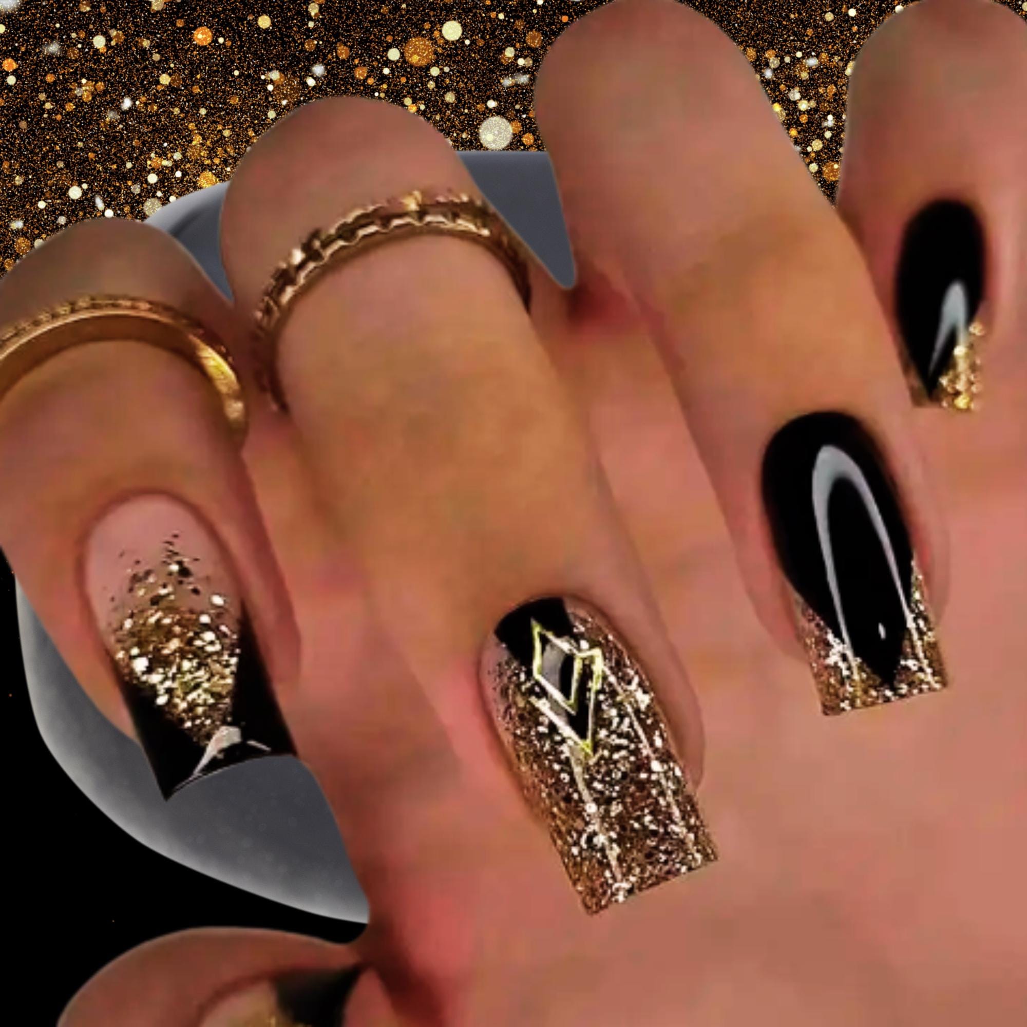 Black French Tip Press on Nails: Long Square Gold Glitter - 24pc Set - Etsy Black French Tip Press on Nails: Long Square Gold Glitter - 24pc Set - Etsy