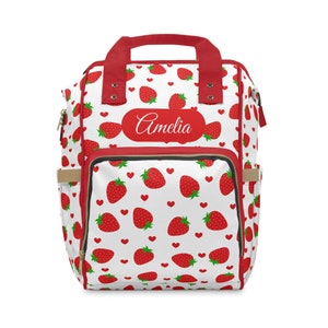 Personalized Strawberry Print Diaper Backpack Stylish Baby Bag