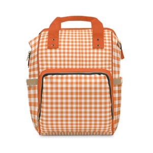 Orange Gingham Diaper Bag A Pop of Color and Style for Busy Parents Fashionable Orange Diaper Bag Baby Shower Gift Idea Gingham Diaper Bag