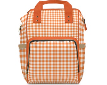 Orange Gingham Diaper Bag A Pop of Color and Style for Busy Parents Fashionable Orange Diaper Bag Baby Shower Gift Idea Gingham Diaper Bag