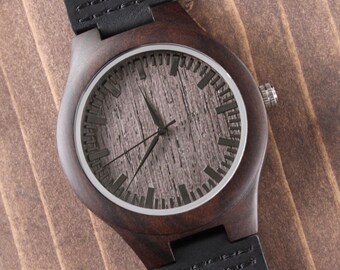 Wood Watch For Men with Personalized Gift Card Wood Watch for Him Anniversary Birthday Father's Day Gift, Rustic Minimalist Wristwatch