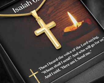 18K Yellow Gold & Stainless Steel Cross Necklace with Prayer Card Christian Gift for Him Her Religious Jewelry Baptism Confirmation Gift