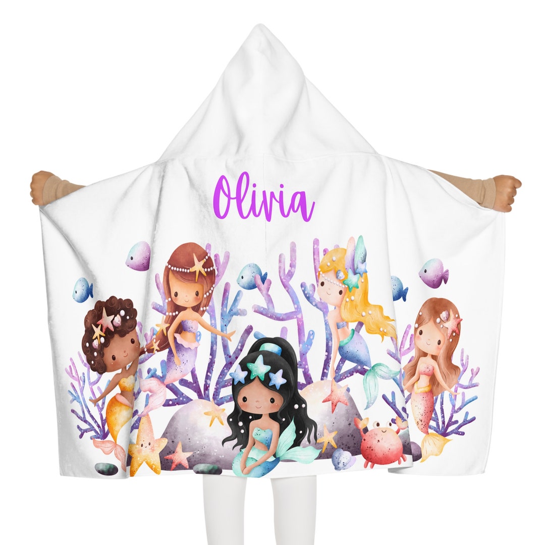 Personalized Mermaid Hooded Towel for Kids Custom Name Bath Towel Custom Mermaid Hooded Towel