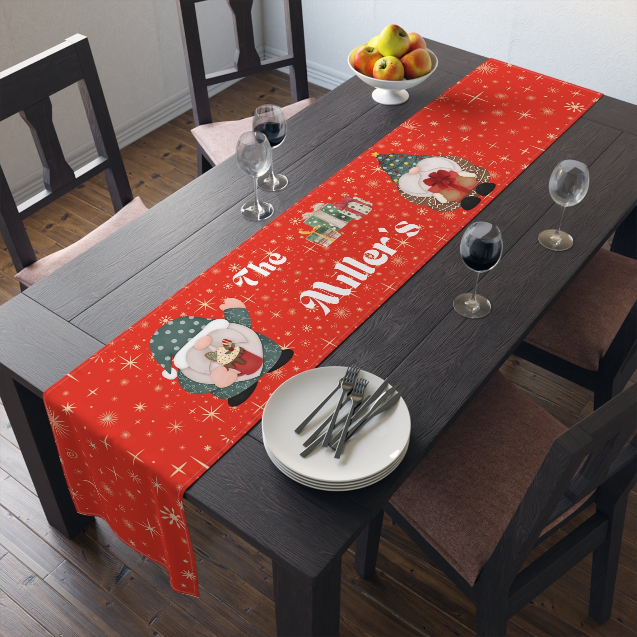 Personalized Christmas Gnome Table Runner Custom Christmas Table Runner