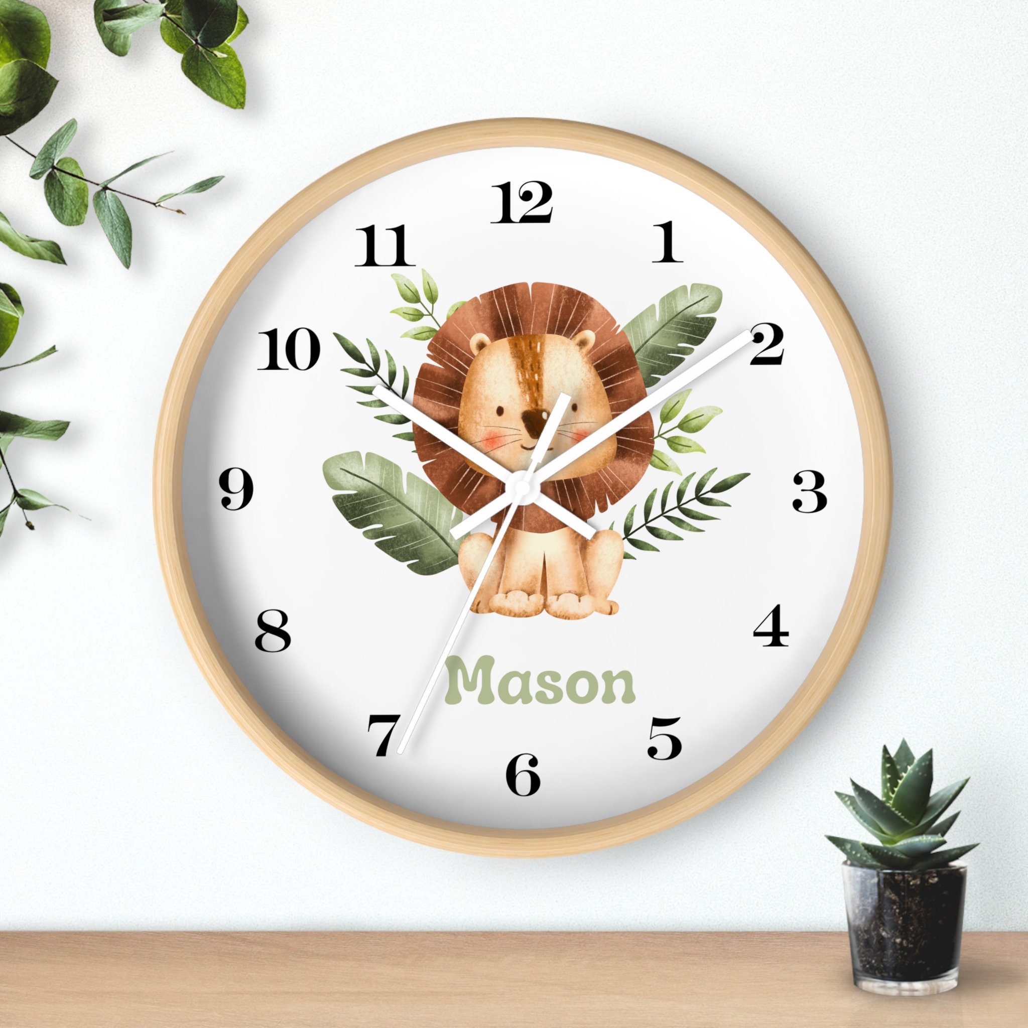Personalized Lion Nursery Clock 10" Custom Kids Wall Decor Baby Shower Gift Idea Lion Theme Nursery Kids Room Timepiece Customized Clock
