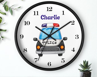 Personalized Police Clock Kids Wall Decor Police Theme Room Customized Kids Clock Children's Room Accessories Police Themed Nursery Decor