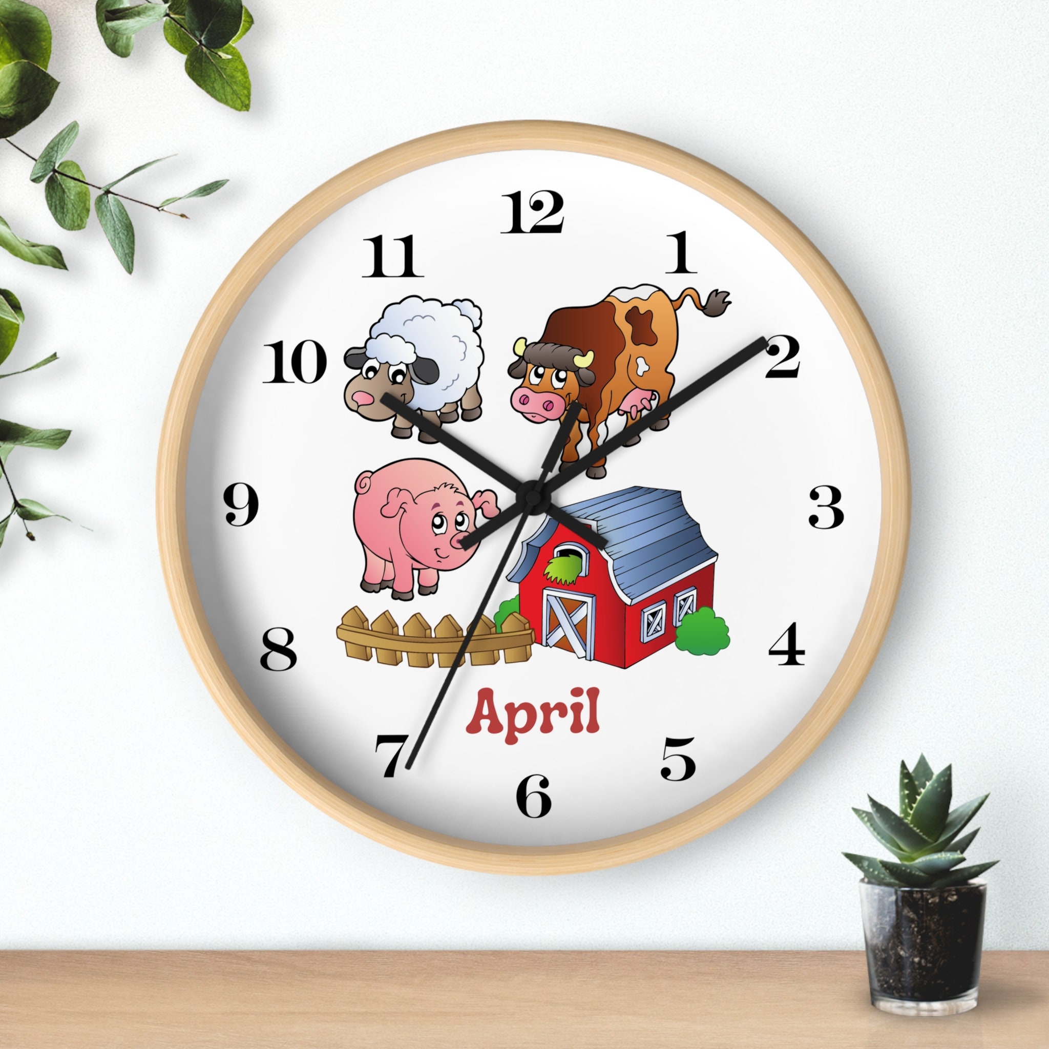 Personalized Barnyard Clock Custom Kids Wall Decor Farm Animal Clock