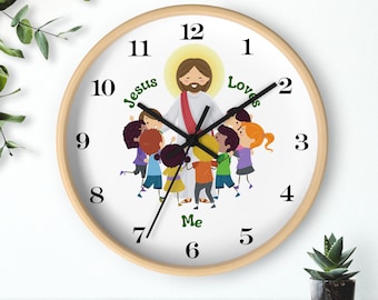 Jesus Loves Me Clock Christian Nursery Decor Kids Room Wall Art