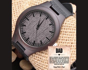 Father's Day Gift For Dad Men’s Wooden Watch with Greeting Card Wood Watch Gift for Him Rustic Minimalist Wristwatch Luxury Rustic Timepiece