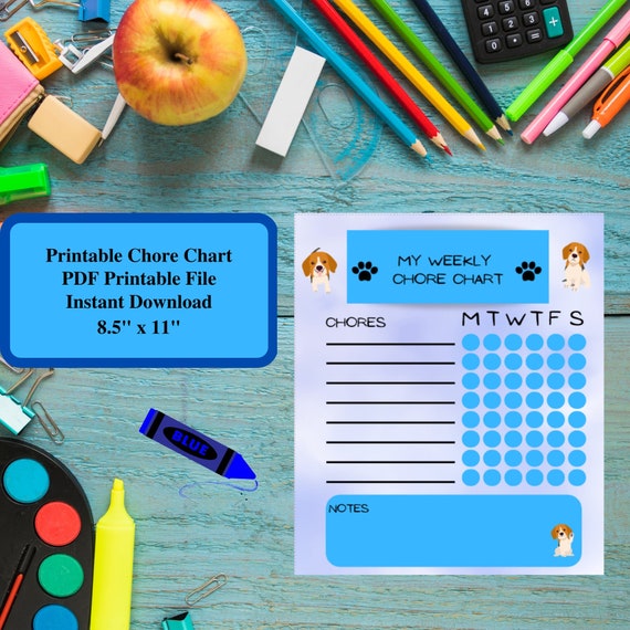 Dog Printable Weekly Chore Chart for Kids Printable Weekly - Etsy