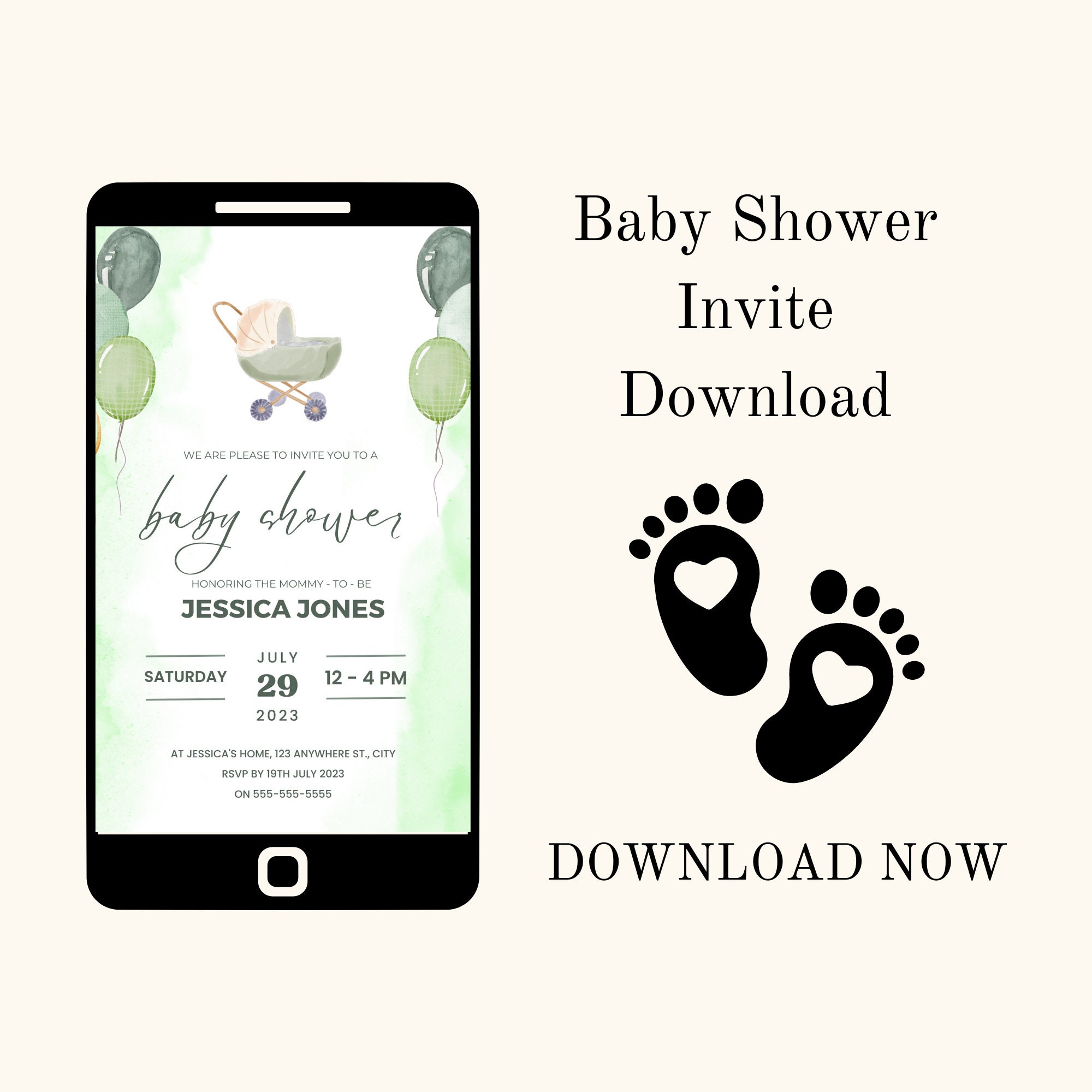 Editable Baby Shower Invitation PDF Download Baby Shower Etsy