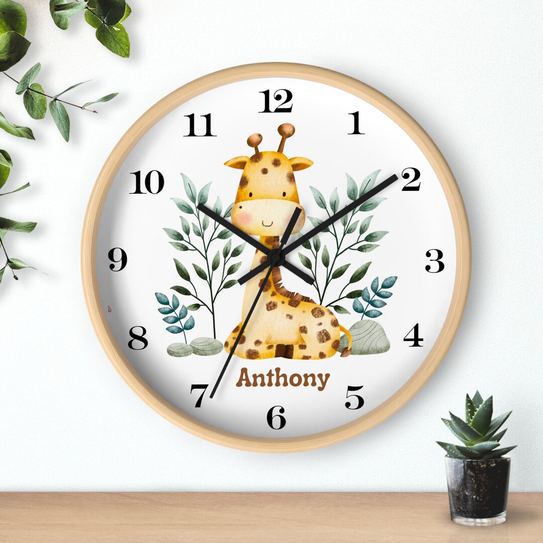 Custom Giraffe Wall Clock Personalized Nursery Decor Giraffe Themed