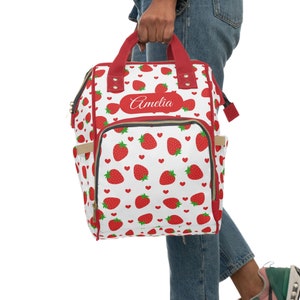Personalized Strawberry Diaper Bag Stylish Baby Backpack