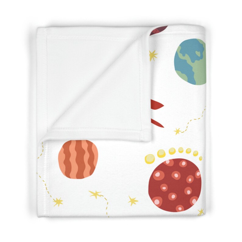 Outer Space Cartoon Themed Soft Fleece Baby Blanket Baby Shower Gift