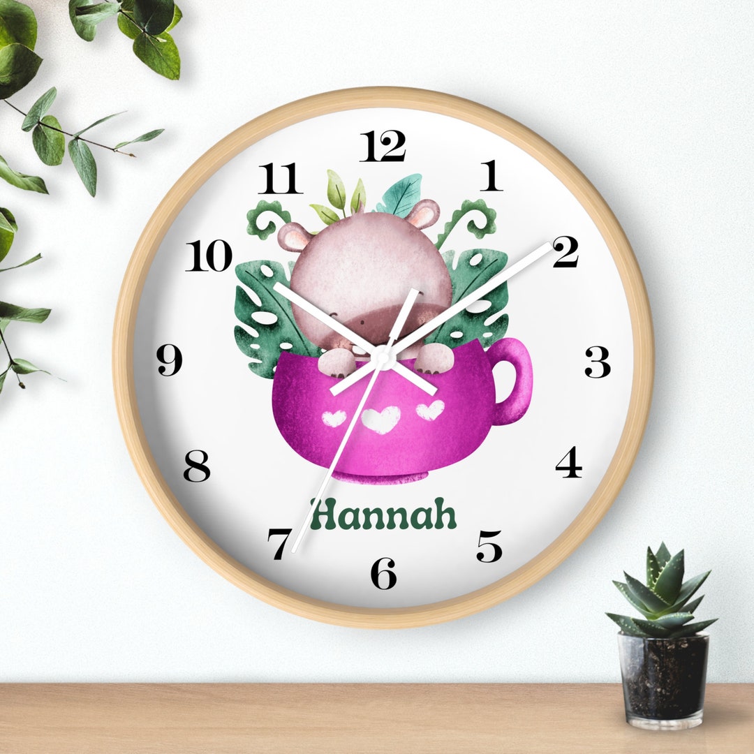 Personalized Hippo Clock Kids Wall Decor Hippo Theme Room Customized