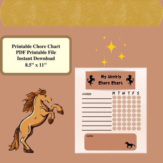 Horse Weekly Chore Chart for Kids Horse Chore Chart Horse Etsy