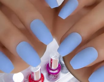 Matte Light Blue Press On Nails Ballet Almond Medium Length