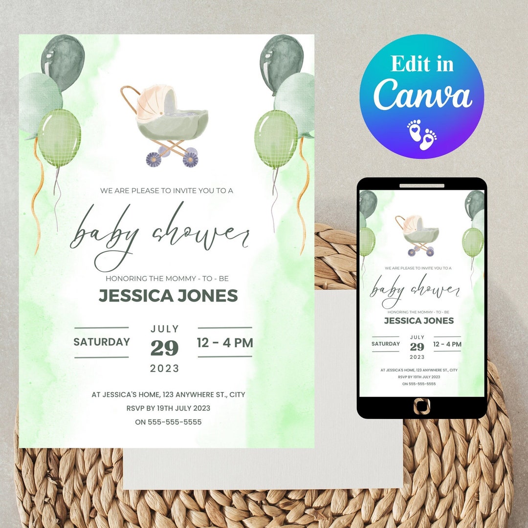 Editable Baby Shower Invitation PDF Download Baby Shower Etsy