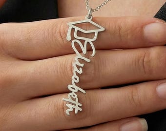 Graduation Name Necklace, 18K Gold Finish or Stainless Steel Grad Gift For Her