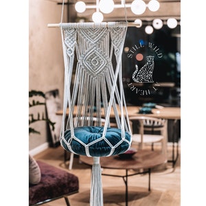 Katzenhängematte, Makramee-Katzenschaukel, Makramé-Katzenbett, Geschenk für Katzenliebhaber, Boho hängendes Haustierbett, gehäkelte Haustiergeschenke, Haustiermöbel