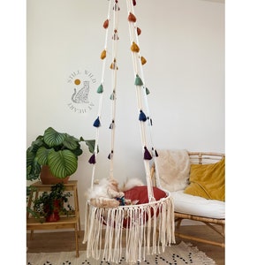 Bunte XXL Katzenhängematte, Makramee Katzenbett, Boho Hängemattenbett, Macramé Katzenschaukel, Katzengeschenk, Katzenmöbel