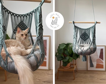 Hamaca para gatos Macramé para furgoneta camper, columpio para gatos, cama para gatos Macramé, cama para mascotas colgante Boho, muebles para mascotas