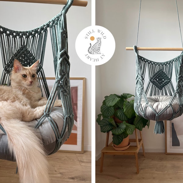 Macramé Cat Hammock for Camper Van, Cat Swing, Macramé Cat Bed,  Boho Hanging Pet Bed, Pet Furniture