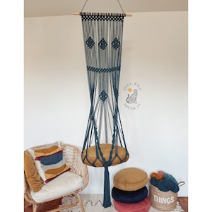 Hamac Catio pour chat, hamac XXL et extra long pour chat, lit en macramé pour chat, lit bohème suspendu pour animal de compagnie, balançoire en macramé pour chats pour grands félins