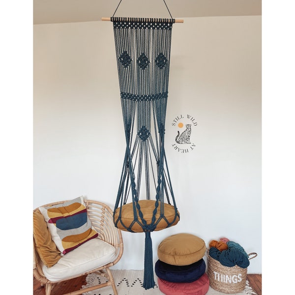 Hamac pour chat Catio, hamac pour chat XXL et extra long, lit pour chat Macramé, lit pour animaux de compagnie suspendu Boho, balançoire pour chat Macramé pour grands chats