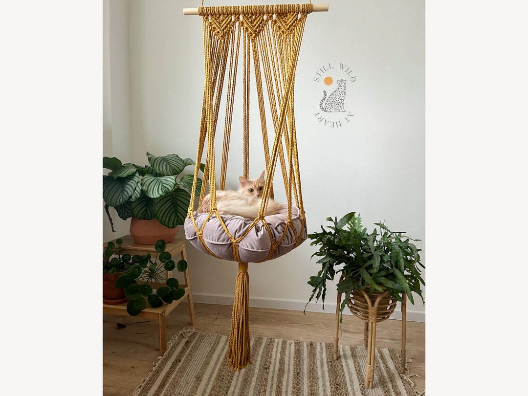 Minimalist XXL Cat Hammock for Big Cats, Macramé Cat Bed, Boho Hanging