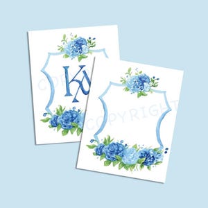 Watercolor Blue Hydrangea Wedding Crest – Monogram Crest, Printable Wedding Logo, Floral Crest for Invitations - Nautical Celebrations