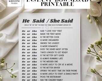 He Said She Said Bridal Shower Game – Printable PNG – Instant Download