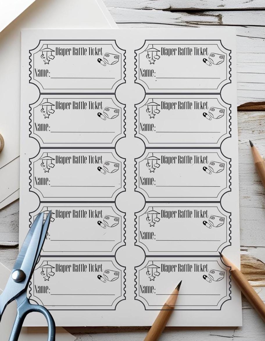 Diaper Raffle Tickets Baby Shower Printable – Transparent PNG