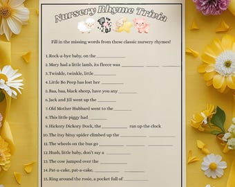 Nursery Rhyme Trivia Baby Shower Game: Printable PNG (Gender Neutral Activity)