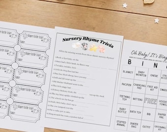 Baby Shower Games Bundle – Diaper Raffle, Bingo, Nursery Rhyme (Digital Download)