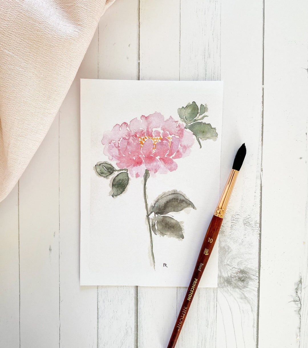 Blush Peony Floral Watercolor Print - 5x7 Inches - Minimalist ...