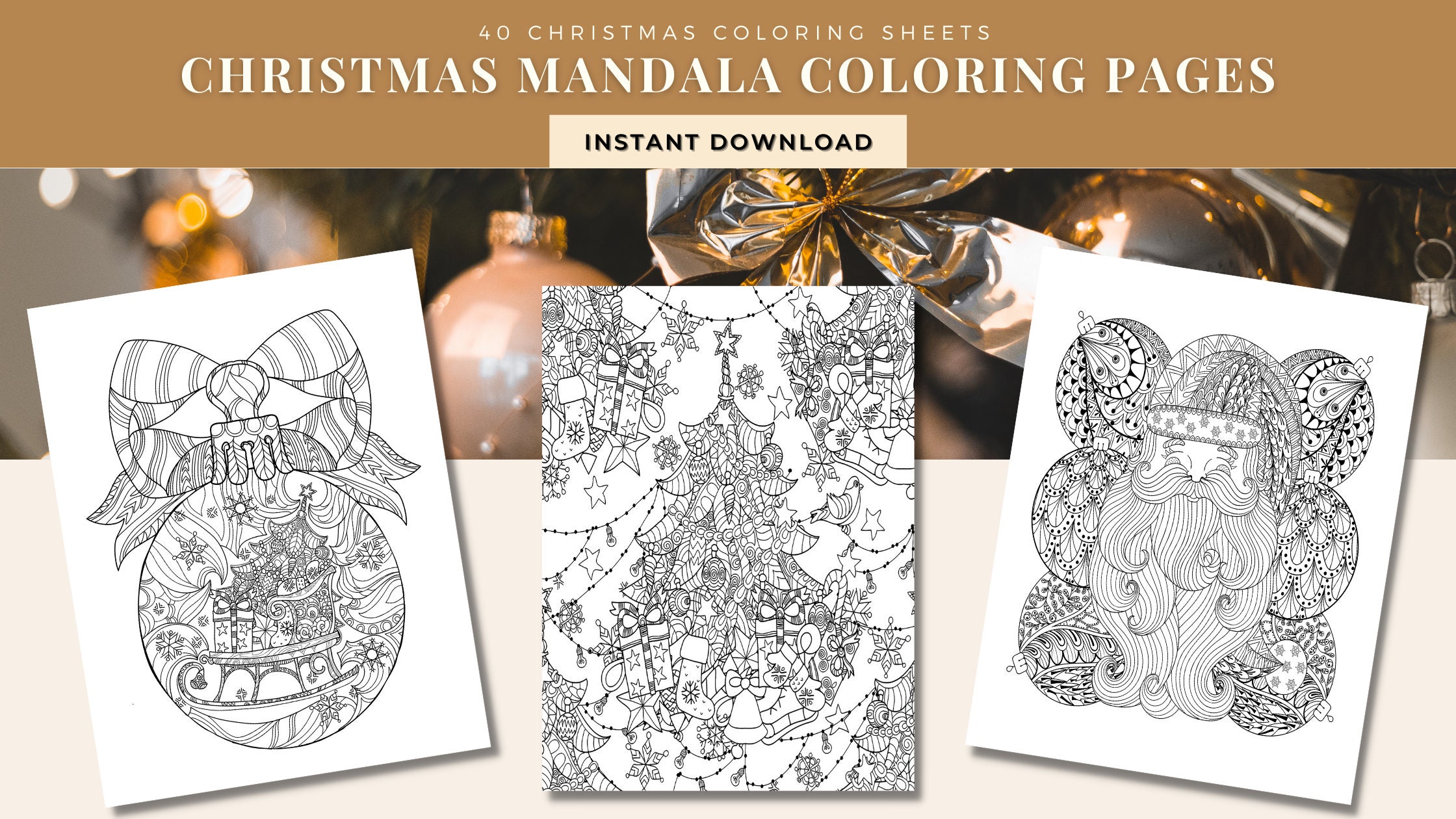 Printable Christmas Mandala Coloring Sheets - Etsy