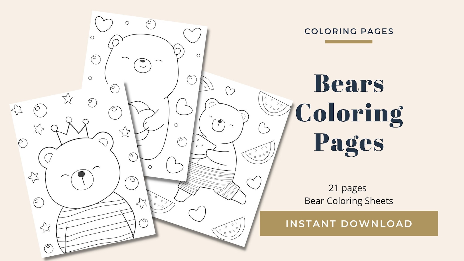 Printable Bear Coloring Sheets - Etsy