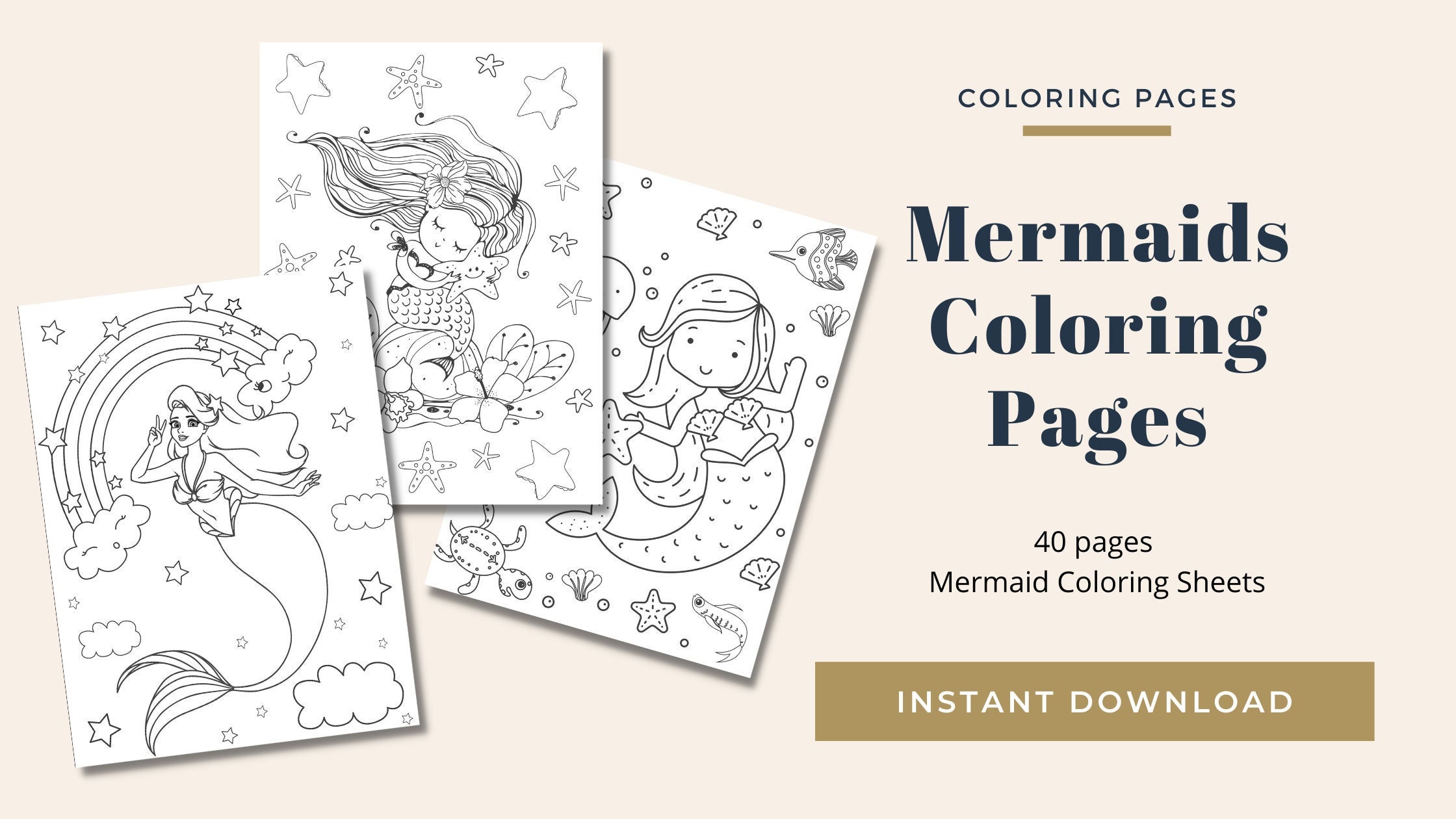 Printable Mermaids Coloring Sheets - Etsy