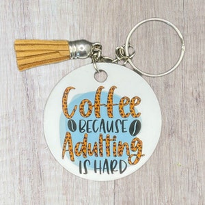 3.5&quot; Round Coffee Keychains with tassels
