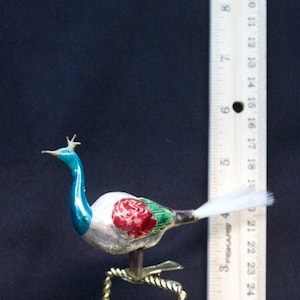 Antique German Glass Hand-painted Bird Christmas Ornament with Spun Glass Tail [962]