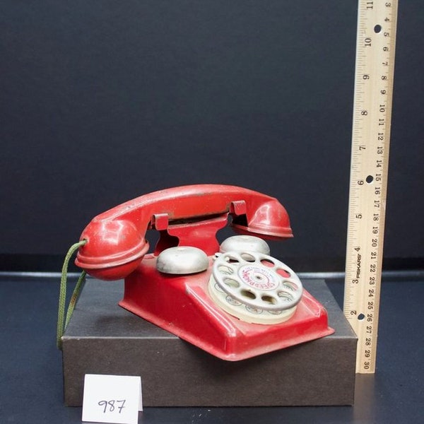 Vintage Red "Speed Phone" Metal Toy Telephone [987B]