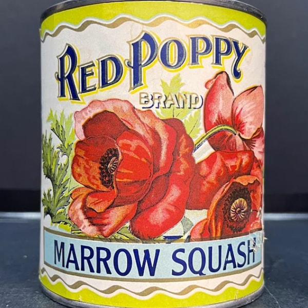 Vintage Red Poppy Marrow Squash Illustrated Label on Decorative Tin [694]