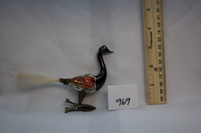 Antique German Glass Handpainted Bird Christmas Ornament With Spun