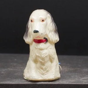 Vintage voll funktionsfähiges figürliches Maßband Celluloid Spaniel Hund [1653]