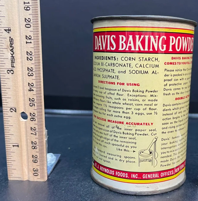 Vintage Davis Baking Powder 12 Ounce Tin With Original Lid Etsy